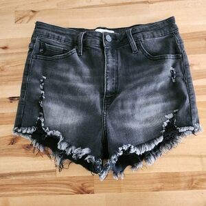 Kancan Jean Shorts Womens Size Large Black Distressed Frayed Approx 28" Waist